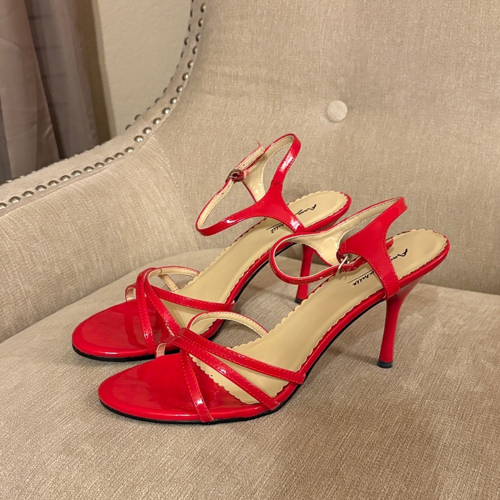 Anne Michelle Vibrant Red Strappy Heels